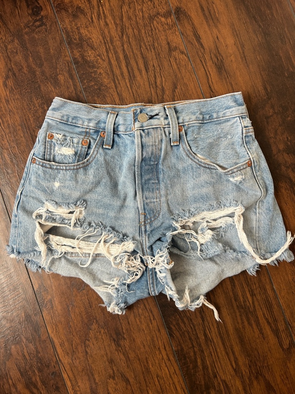 Levi's 501 Light Wash Ripped Denim Cutoff Shorts